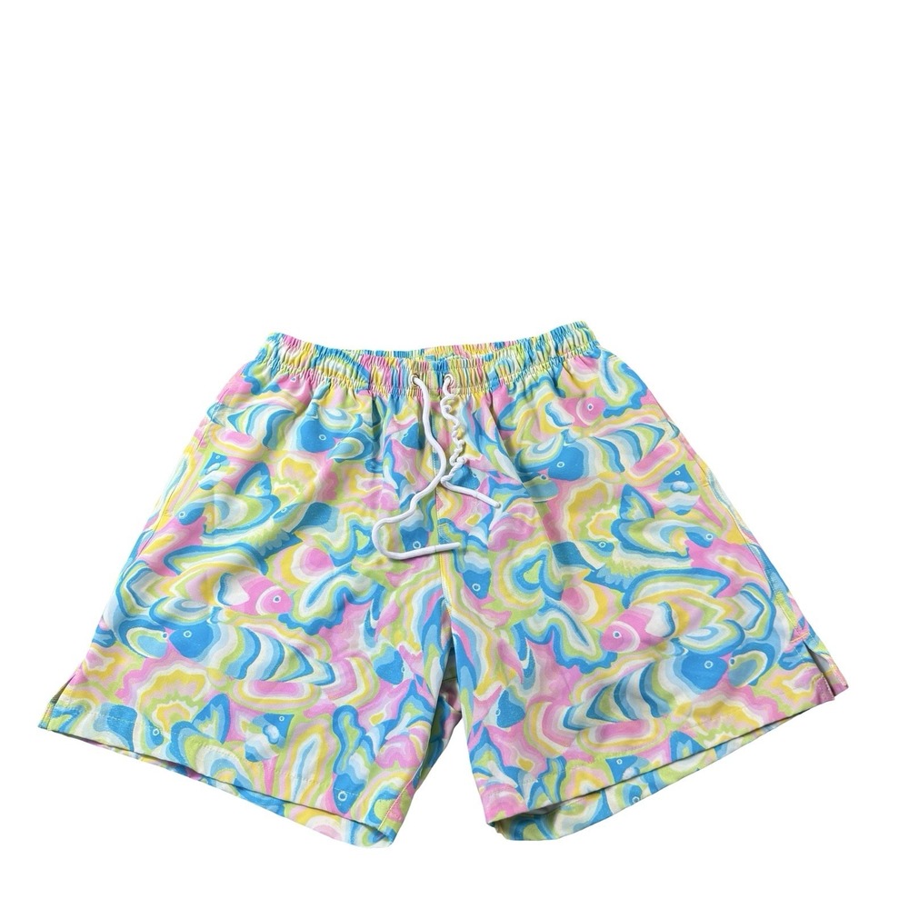 Kenny Flowers Multicolor Lined Performance Mens Shorts Large Psychedelic Fish